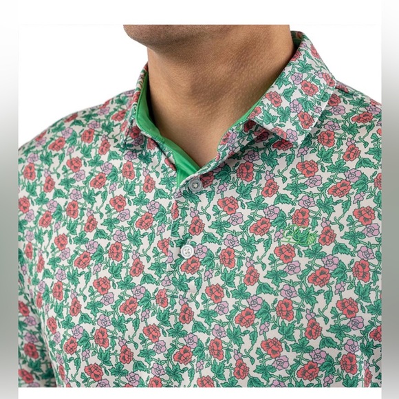 Good Good Golf Polo Shirt Tee To Green Floral Size X-Large Stretch Athletic NEW
